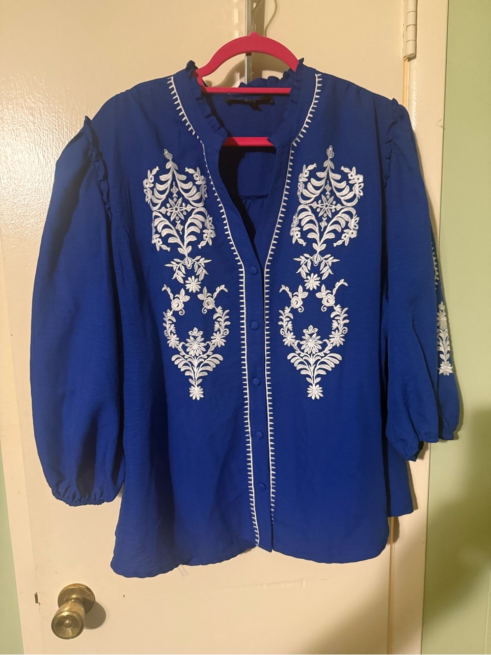 Caleesa Blue Embroidered Women's Blouse Sz 3X